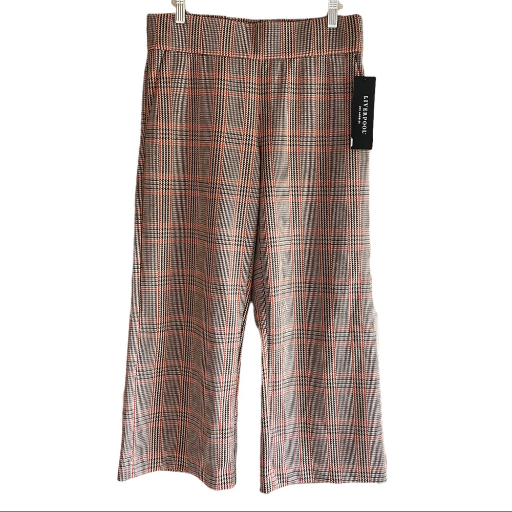 Liverpool Plaid Stretchy Wide Leg Ankle Pants